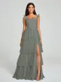A-line/Princess Straps Floor-Length Sleeveless Tulle Bridesmaid Dress