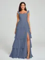 A-line/Princess Straps Floor-Length Sleeveless Tulle Bridesmaid Dress