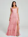 A-line/Princess Straps Floor-Length Sleeveless Tulle Bridesmaid Dress