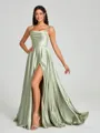 A-line/Princess Square Sweep Train Sleeveless Silk Like Satin Bridesmaid Dress