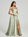 A-line/Princess Square Sweep Train Sleeveless Silk Like Satin Bridesmaid Dress