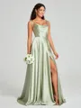 A-line/Princess Square Sweep Train Sleeveless Silk Like Satin Bridesmaid Dress