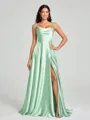 A-line/Princess Square Sweep Train Sleeveless Silk Like Satin Bridesmaid Dress