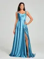 A-line/Princess Square Sweep Train Sleeveless Silk Like Satin Bridesmaid Dress
