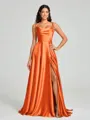 A-line/Princess Square Sweep Train Sleeveless Silk Like Satin Bridesmaid Dress
