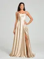 A-line/Princess Square Sweep Train Sleeveless Silk Like Satin Bridesmaid Dress