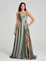 A-line/Princess Square Sweep Train Sleeveless Silk Like Satin Bridesmaid Dress