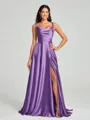 A-line/Princess Square Sweep Train Sleeveless Silk Like Satin Bridesmaid Dress