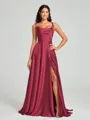 A-line/Princess Square Sweep Train Sleeveless Silk Like Satin Bridesmaid Dress