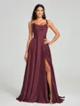 A-line/Princess Square Sweep Train Sleeveless Silk Like Satin Bridesmaid Dress