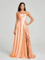 A-line/Princess Square Sweep Train Sleeveless Silk Like Satin Bridesmaid Dress