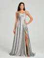 A-line/Princess Square Sweep Train Sleeveless Silk Like Satin Bridesmaid Dress