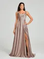A-line/Princess Square Sweep Train Sleeveless Silk Like Satin Bridesmaid Dress