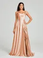 A-line/Princess Square Sweep Train Sleeveless Silk Like Satin Bridesmaid Dress