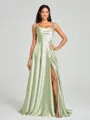 A-line/Princess Square Sweep Train Sleeveless Silk Like Satin Bridesmaid Dress
