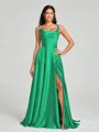 A-line/Princess Square Sweep Train Sleeveless Silk Like Satin Bridesmaid Dress
