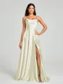 A-line/Princess Square Sweep Train Sleeveless Silk Like Satin Bridesmaid Dress