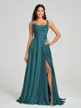 A-line/Princess Square Sweep Train Sleeveless Silk Like Satin Bridesmaid Dress