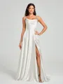 A-line/Princess Square Sweep Train Sleeveless Silk Like Satin Bridesmaid Dress
