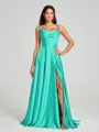 A-line/Princess Square Sweep Train Sleeveless Silk Like Satin Bridesmaid Dress
