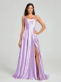 A-line/Princess Square Sweep Train Sleeveless Silk Like Satin Bridesmaid Dress