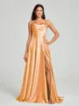 A-line/Princess Square Sweep Train Sleeveless Silk Like Satin Bridesmaid Dress