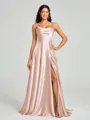 A-line/Princess Square Sweep Train Sleeveless Silk Like Satin Bridesmaid Dress