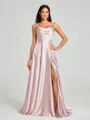 A-line/Princess Square Sweep Train Sleeveless Silk Like Satin Bridesmaid Dress