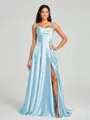 A-line/Princess Square Sweep Train Sleeveless Silk Like Satin Bridesmaid Dress