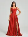 A-line/Princess Square Sweep Train Sleeveless Silk Like Satin Bridesmaid Dress