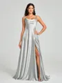 A-line/Princess Square Sweep Train Sleeveless Silk Like Satin Bridesmaid Dress