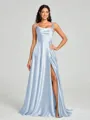 A-line/Princess Square Sweep Train Sleeveless Silk Like Satin Bridesmaid Dress