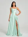 A-line/Princess Square Sweep Train Sleeveless Silk Like Satin Bridesmaid Dress