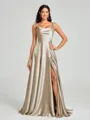 A-line/Princess Square Sweep Train Sleeveless Silk Like Satin Bridesmaid Dress