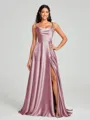 A-line/Princess Square Sweep Train Sleeveless Silk Like Satin Bridesmaid Dress