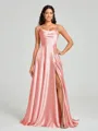 A-line/Princess Square Sweep Train Sleeveless Silk Like Satin Bridesmaid Dress