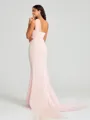 Sheath/Column One-Shoulder Sweep Train Sleeveless Stretch Crepe Bridesmaid Dress
