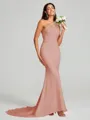 Sheath/Column One-Shoulder Sweep Train Sleeveless Stretch Crepe Bridesmaid Dress