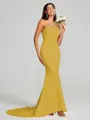 Sheath/Column One-Shoulder Sweep Train Sleeveless Stretch Crepe Bridesmaid Dress