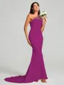 Sheath/Column One-Shoulder Sweep Train Sleeveless Stretch Crepe Bridesmaid Dress
