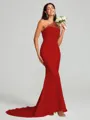 Sheath/Column One-Shoulder Sweep Train Sleeveless Stretch Crepe Bridesmaid Dress