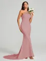 Sheath/Column One-Shoulder Sweep Train Sleeveless Stretch Crepe Bridesmaid Dress