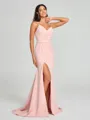 Sheath/Column V-neck Sweep Train Sleeveless Stretch Crepe Bridesmaid Dress