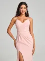 Sheath/Column V-neck Sweep Train Sleeveless Stretch Crepe Bridesmaid Dress