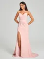 Sheath/Column V-neck Sweep Train Sleeveless Stretch Crepe Bridesmaid Dress