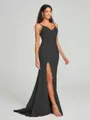 Sheath/Column V-neck Sweep Train Sleeveless Stretch Crepe Bridesmaid Dress