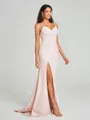 Sheath/Column V-neck Sweep Train Sleeveless Stretch Crepe Bridesmaid Dress