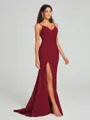 Sheath/Column V-neck Sweep Train Sleeveless Stretch Crepe Bridesmaid Dress