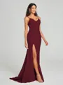 Sheath/Column V-neck Sweep Train Sleeveless Stretch Crepe Bridesmaid Dress