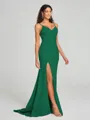 Sheath/Column V-neck Sweep Train Sleeveless Stretch Crepe Bridesmaid Dress